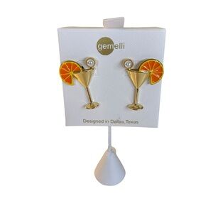 Fun & Vibrant Cocktail Earrings Featuring an Orange Slice & Pearl Accent.